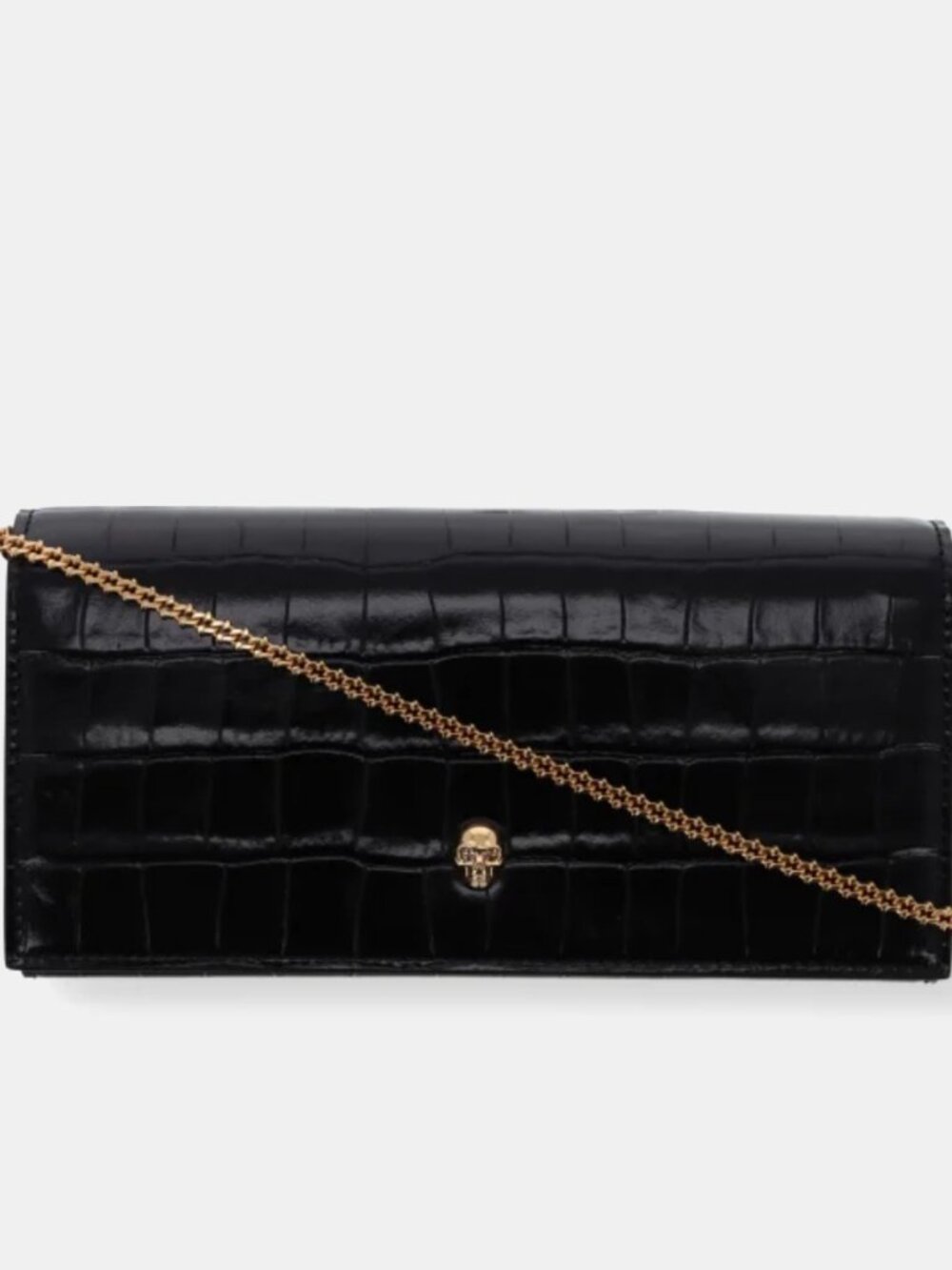 Alexander McQueen Skull Croc-Embossed Leather Wallet On Chain | Made in Italy